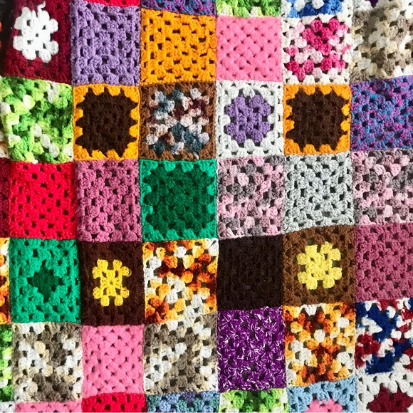 Granny Square Multi Color Blanket Aphgan Crochet Throw 52" x 62" Colorful - Picture 2 of 4